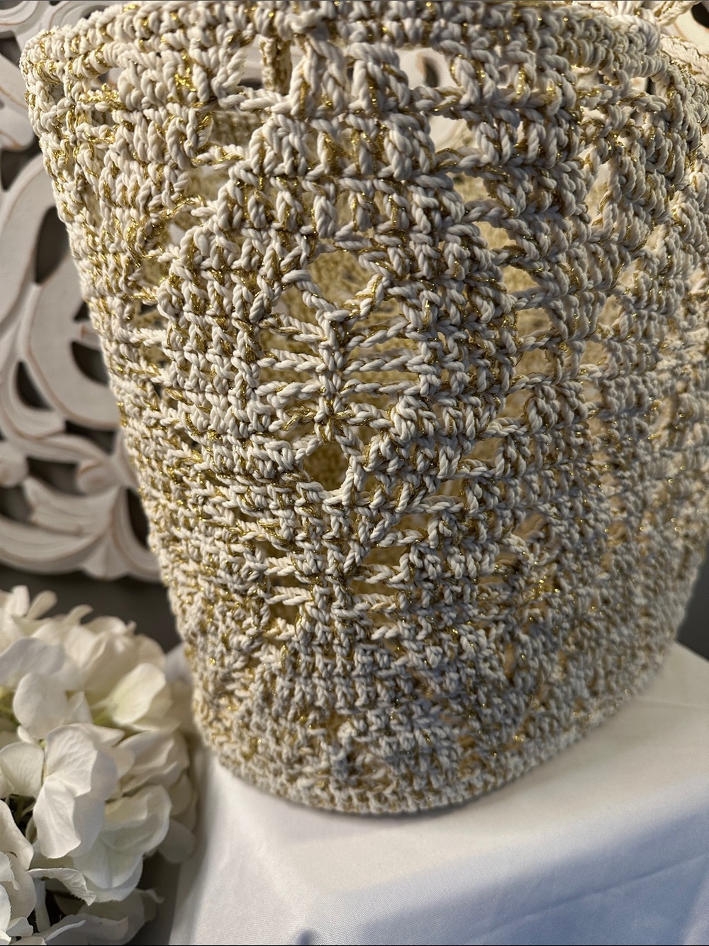 Mia & Tess Crocheted Straw Tote Bag in Beige-Cream - Picture 2 of 7
